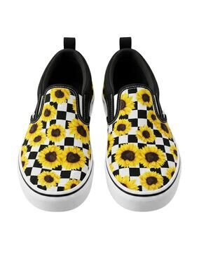 Vans 1 Girl's Asher Classic checkerboard sunflower slip-on canvas Sneaker